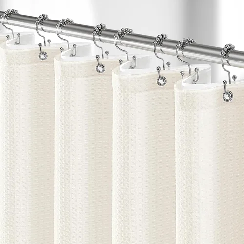 Vista 11 de 3 in 1 Waffle Shower Curtain Set with PEVA Liner 72Wx72H Navy Blue Azul marino