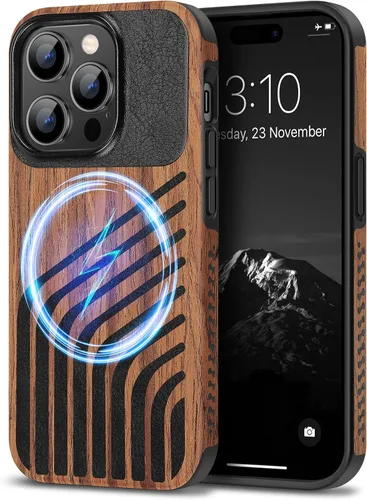 Vista 19 de TENDLIN Compatible con Funda para iPhone 14 de Grano de Madera con Diseño de Textura de Fibra de Carbono, Funda Híbrida de Cuero delgada Negra Negro