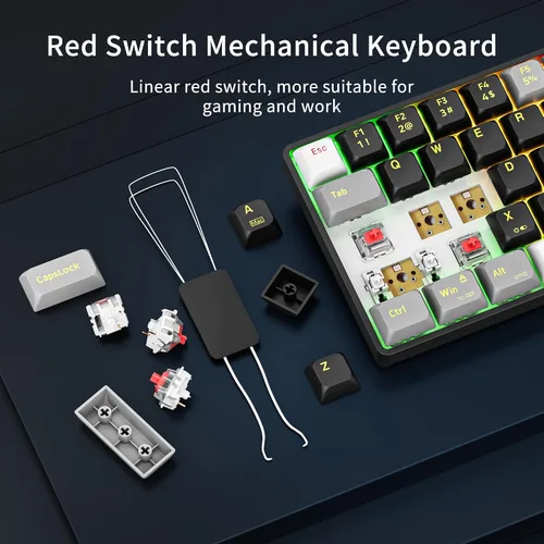 Vista 4 de Newmen GM681 - Teclado mecánico, 68 teclas, compacto, USB, 60% personalizado, retroiluminado con LED, intercambiable en caliente, pequeño teclado