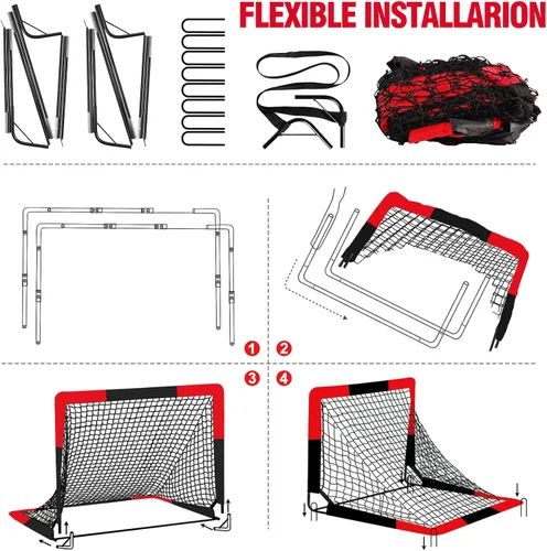 Vista 6 de BORNEW Paquete de 2 porterías de fútbol – Porterías de fútbol para patio trasero e interior para niños, 6 x 4 / 4 x 3 pies, juego de redes de fútbol