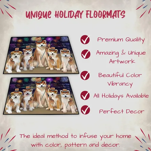 Vista 3 de Doggie of the Day Akita Dogs Floor Mat - 4th of July Independence Day - Best Dog Doormat - Protector Decor - Unique Portrait Art - Premium Quality