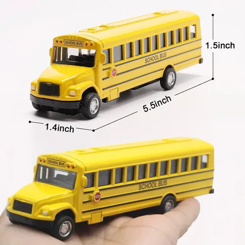 Vista 2 de Paquete de 2 juguetes de autobús escolar amarillo de 5.5 pulgadas, vehículos de juguete de metal fundido a presión, recuerdos de fiesta, el mejor