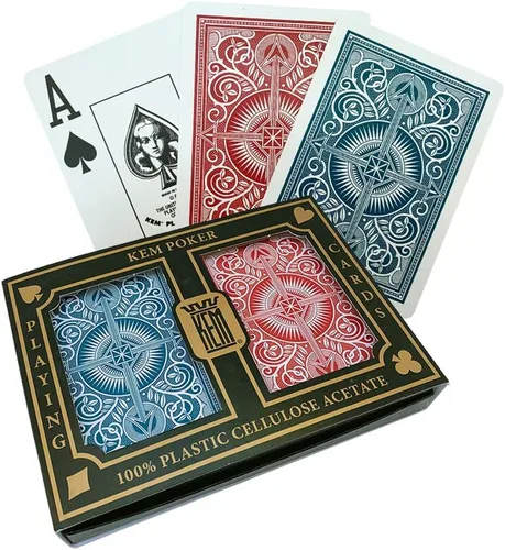 Vista 8 de KEM Arrow - Tarjetas de juego con índice jumbo (tamaño de póquer, 2 unidades), color rojo y azul Flecha Rojo/Azul