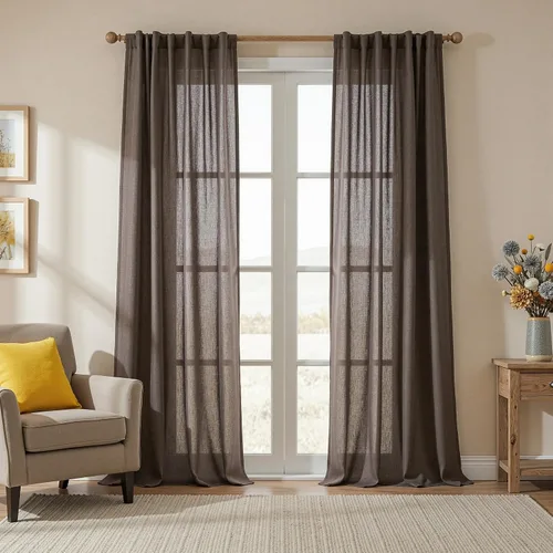 Vista 21 de MYSKY HOME Cortinas naturales de puerta francesa para ventana de puerta, 40 pulgadas de largo, cortas, semitransparentes, filtrantes de luz
