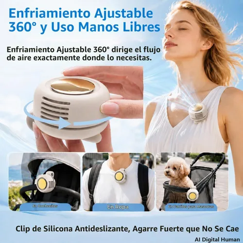 Vista 8 de Mini ventilador silencioso portátil sin aspas, clip giratorio de 360° en Blanco