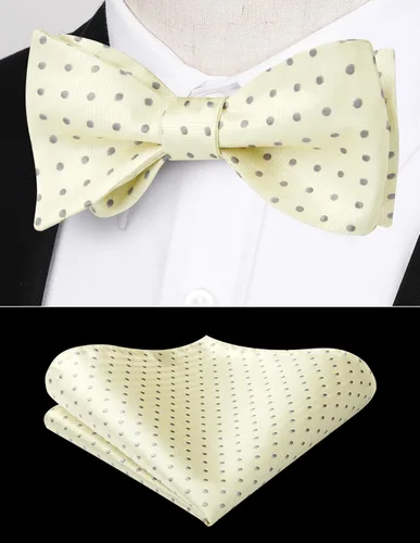 Vista 42 de HISDERN Pajaritas para hombre, diseño de lunares, corbatín y bolsillo cuadrado, clásico, esmoquin de negocios, boda, pajaritas, pañuelo