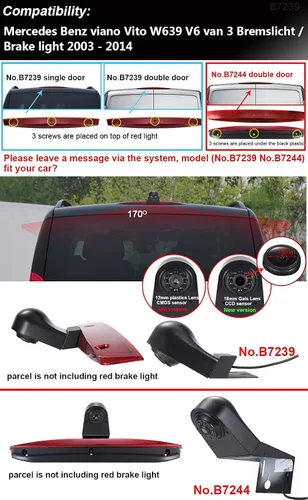 Vista 4 de HD 1280x720 píxeles 1000TV líneas 3ª luz de freno cámara reversa cámara de freno cámara de estacionamiento para Mercedes Benz Viano Vito W639 Van 3
