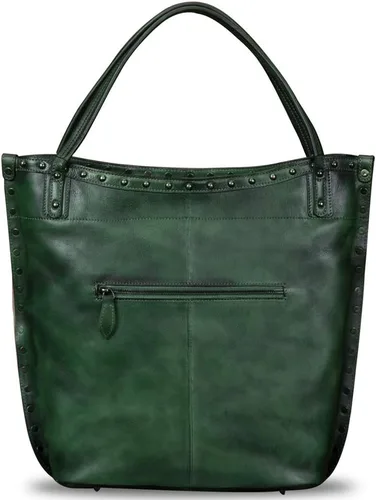 Vista 3 de Bolso de hombro grande de cuero genuino para mujer, bolso de mano vintage de cuero real y bolsos de mano, bolso cruzado