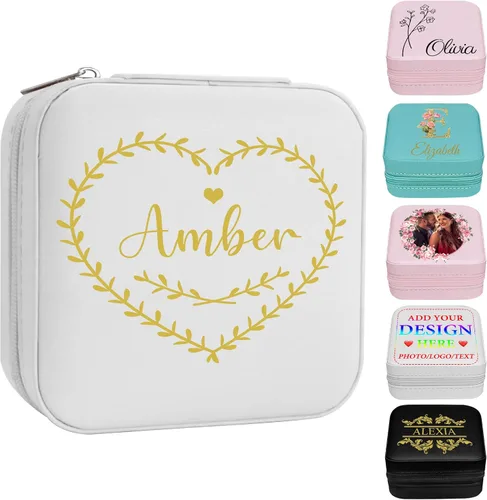 Vista 24 de Joyero personalizado con nombre, joyero de viaje portátil personalizado, organizador de joyas de cuero, cajas de dama de honor, boda, regalo