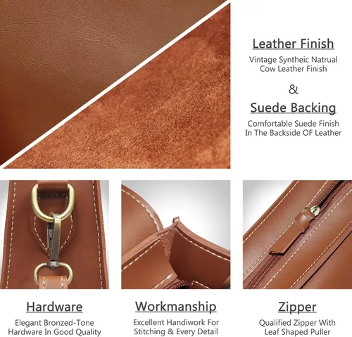 Vista 3 de Bolso cruzado de cuero vegano pequeño retro para mujer, bolso simple vintage de piel sintética casual