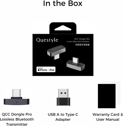 Vista 8 de Questyle QCC Dongle Pro [Certificado MFi] USB-C Bluetooth 5.4 Adaptador