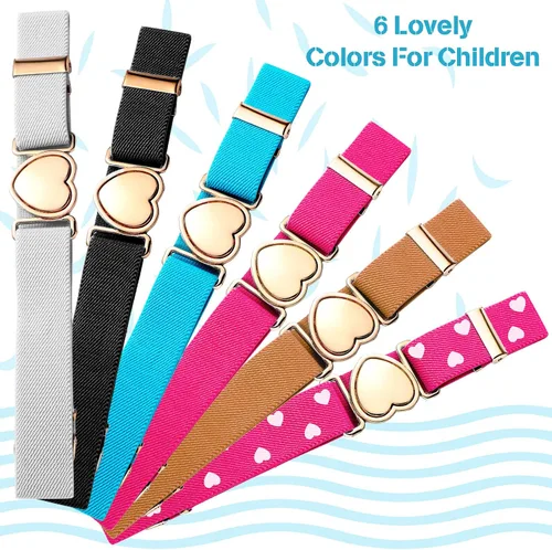 Vista 3 de Geyoga 6 cinturones elásticos para niñas cinturón de cintura ajustable para adolescentes niños niñas cinturón de corazón