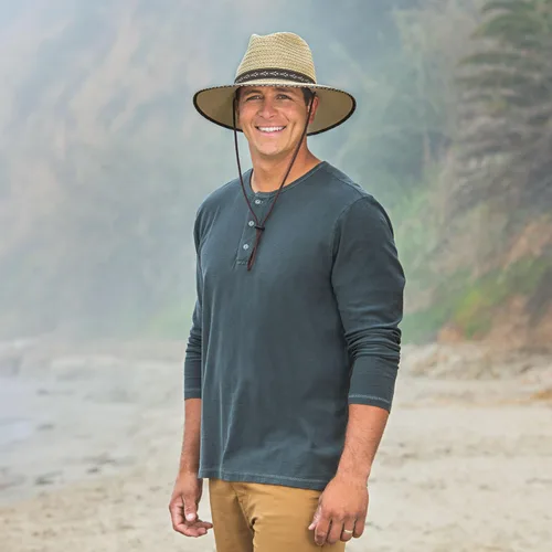 Vista 2 de Wallaroo Hat Company Cabo Fedora para hombre - Protección solar UPF 50+, sombrero natural de ala ancha con correa para la barbilla, ajustable