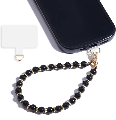Vista 28 de Correa de muñeca con cuentas de mármol para mujer, diseño desmontable 304 Steel Core, detachable phone wristlet with tether tab, keeps your phone