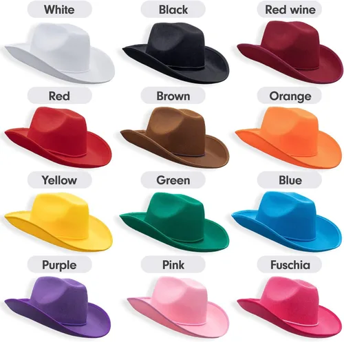 Vista 3 de Sombrero de vaquero y vaquera de fieltro liso para hombres, mujeres y adolescentes Sombrero de vaquero con tachuelas occidentales en tallas
