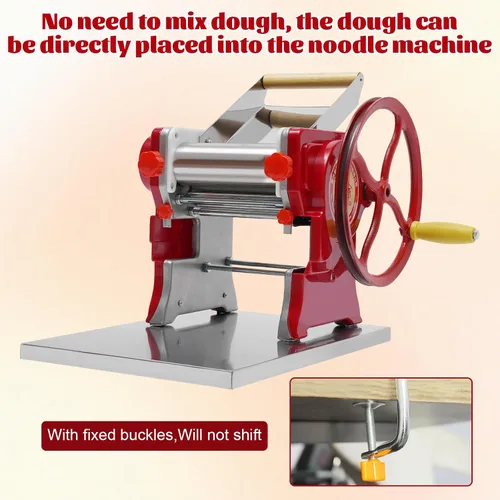 Vista 3 de Máquina para hacer pasta, máquina manual de fideos, rodillo de masa de pasta con cuchilla, fabricante de fideos de manivela para espaguetis