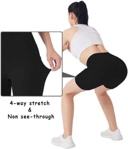 Vista 4 de YOGAFREE Pantalones cortos de ciclismo para mujer, cintura alta, pantalones cortos de entrenamiento elásticos en 8 direcciones, pantalones cortos