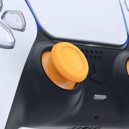Vista 2 de eXtremeRate Precaución Amarillo Palancas de repuesto para controlador PS5, joystick analógico personalizado para PS4 Controller Universal
