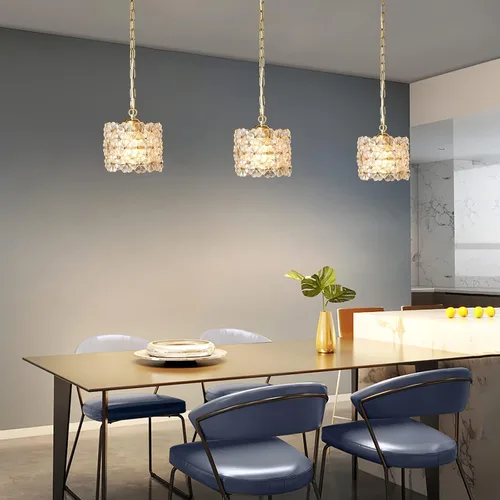 Vista 3 de Lámpara colgante de cristal, lámpara de techo colgante ajustable dorada moderna para isla de cocina, comedor, sala de estar, dormitorio