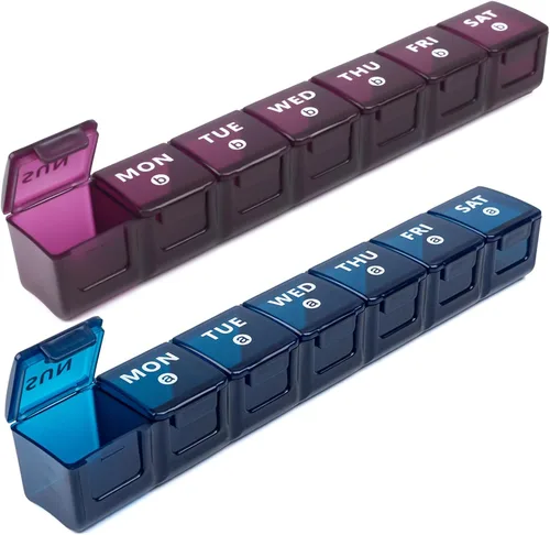 Vista 8 de Organizador de pastillas semanal extra grande para viajes, organizador de píldoras de 7 días y caja, compartimentos grandes para píldoras diarias AM