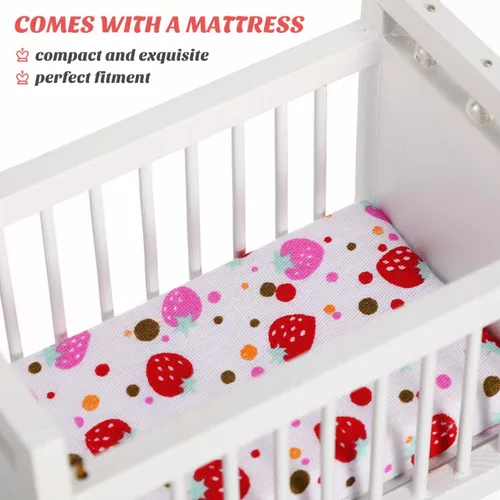 Vista 2 de Mini cuna de casa de muñecas a escala 1:12: cuna de madera para muñeca de bebé para casa de muñecas - Adorables accesorios y muebles para casa
