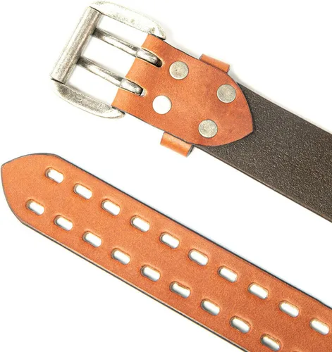 Vista 3 de BG247 Cinturón casual de cuero hecho a mano para hombre con hebilla de doble punta