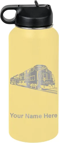 Vista 57 de LaserGram Botella de agua personalizada, tren de carga, acero inoxidable de doble pared aislada al vacío con popote superior, regalo grabado