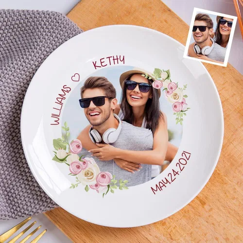 Vista 4 de Plato de cena personalizado de cerámica con foto personalizada con imagen, texto, logotipo, regalos del día de la madre para mamá, regalos