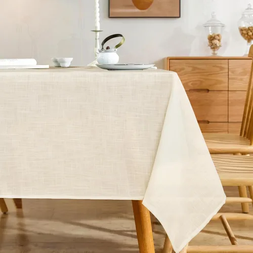 Vista 7 de Mantel rectangular de lino natural, mantel ligero con textura de otoño de 52 x 70 pulgadas, resistente al agua, resistente a las manchas, mantel