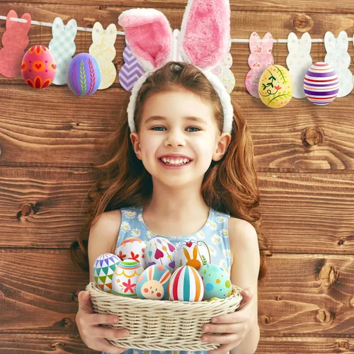 Vista 4 de SpringFlower Kit de pintura de huevos de Pascua blancos, 24 huevos flocados pintables con kit de garabatos para diseño de bricolaje, huevos flocados