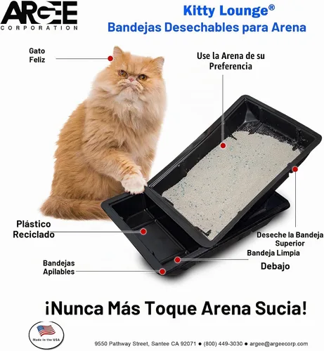 Vista 2 de Kitty Lounge - Bandeja de arena desechable, color negro, paquete de 25 - Argee RG606/25