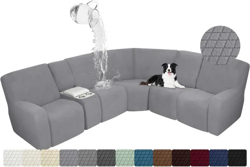 Vista 9 de ALIECOM Funda para Consola Central de Sillón Reclinable, Funda Elástica para Sofá Seccional Reclinable en Forma de L, Funda de Esquinas para Sofá