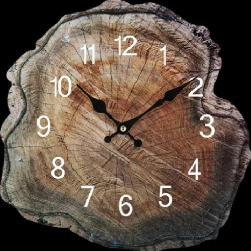 Vista 4 de Reloj de pared de madera de 12 pulgadas, anillo anual de simulación, reloj de pared de madera, reloj silencioso de grano de madera antigua, reloj
