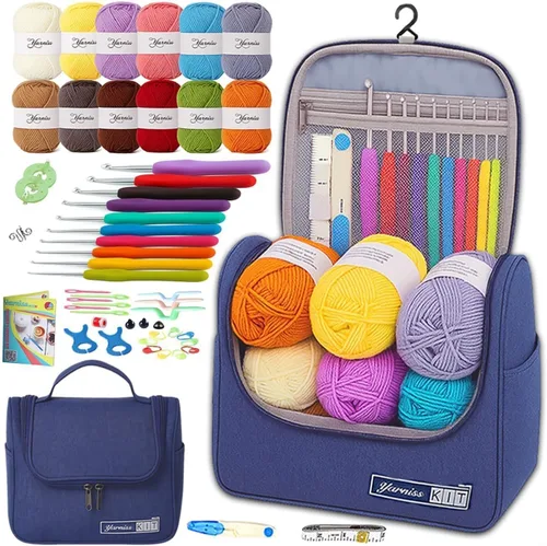 Vista 11 de Juegos de ganchillo Yarniss con hilo, 1120 yardas de carretes de hilo de ganchillo suave, 10 tamaños de ganchos de ganchillo ergonómicos con bolsa