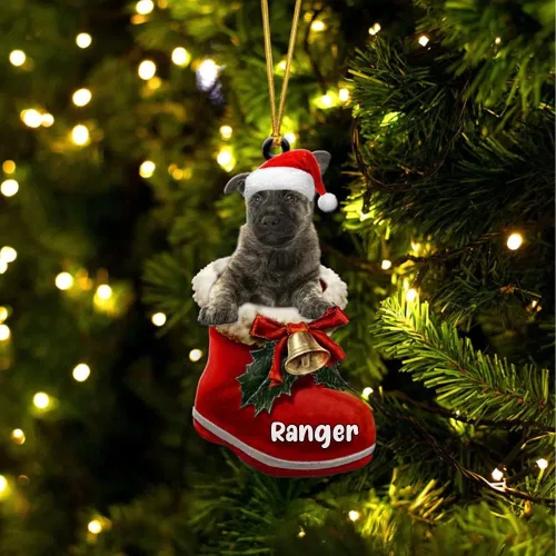 Vista 46 de Amantes de los perros de Navidad – Akita Inu Dog in Santa Boot Adorno de Navidad, adorno personalizado en forma 2D, adorno de Navidad, personaliza