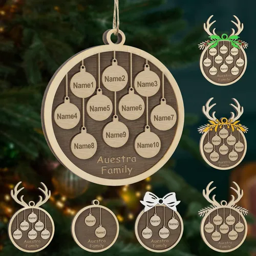 Vista 37 de Adornos de Navidad personalizados, familia de 1 nombre, adornos de Navidad de madera personalizados, decoración personalizada, decoración de árbol