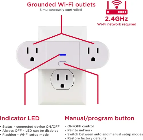 Vista 5 de UltraPro Enchufe inteligente WiFi, hogar inteligente, interruptor inteligente, doble toma inteligente, funciona con Alexa, Echo y Google Home,