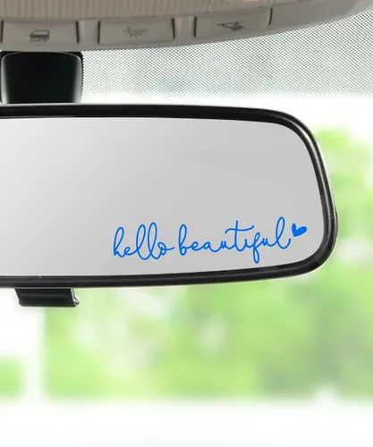 Vista 11 de RACOONA Calcomanía para espejo retrovisor, calcomanía Hello Beautiful, accesorios de coche, calcomanía para espejo retrovisor (negro)