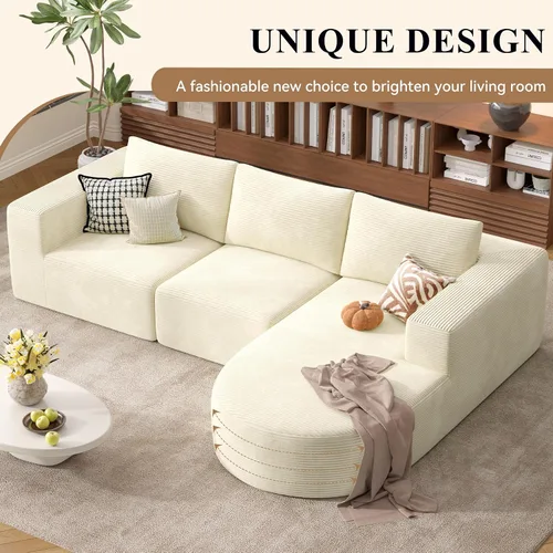 Vista 5 de Sofá modular con diván en forma de L, sofá cama moderno seccional Cloud con asiento profundo, sofás de compresión de esponja, no requiere montaje