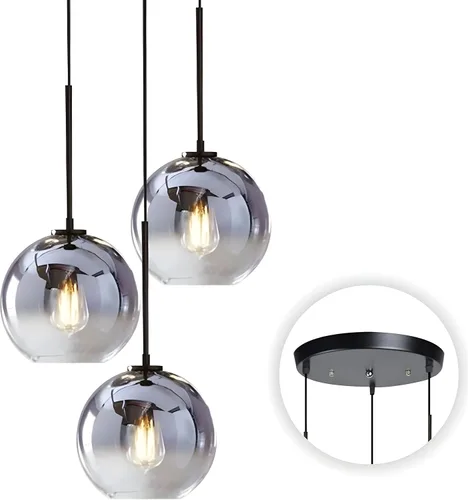 Vista 14 de KCO Iluminación - Lámpara colgante de 3 luces con globos en grupo, candelabro de cristal moderno, lámpara colgante de cristal dorado de 3 luces