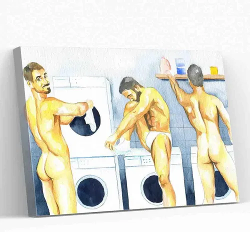 Vista 16 de DAVUD Decoración artística para hombre, pintura de acuarela, hombre gay y baño gay, arte de pared para el hogar, bar, decoración de pared, arte