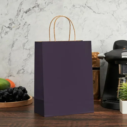 Vista 8 de METAPRINT Paquete de 100 bolsas de papel kraft azul medianas de 8 x 4.5 x 10.8 pulgadas con asas a granel, bolsas de regalo, compras de comestibles