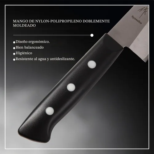 Vista 7 de Gyuto - Cuchillo de chef japonés de acero inoxidable con refuerzo, 7 pulgadas (7.087 in) apto para lavavajillas sin refuerzo