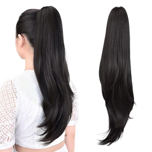Vista 23 de extensión de cola de caballo, extensión de pelo con pinza de 12" cola de caballo rizada corta Extensión de pelo sintético de aspecto natural