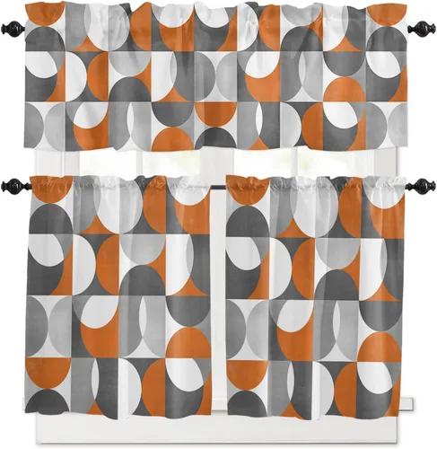 Vista 16 de Cortinas de cocina de Navidad, cenefa semitransparente ajustable con lazo, muñeco de nieve, copo de nieve, bolsillo para barra, tratamiento