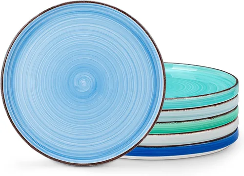 Vista 10 de vancasso Bonita platos de ensalada de 8.5 pulgadas, juego de pequeños platos de cena de cerámica, juego de 6 platos de postre, aptos para Azul