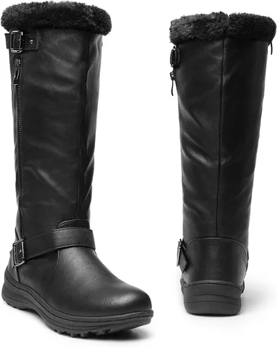 Vista 4 de DREAM PAIRS Botas altas hasta la rodilla con forro de piel para mujer, con cierre de cremallera