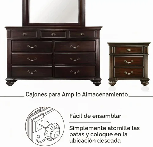 Vista 8 de 24/7 Shop at Home Syracuse - Juego de dormitorio de 6 piezas, tamaño Queen, nogal