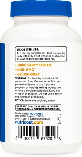 Vista 4 de Nutricost Turmeric (95% curcumioides) 0.017 onzas, 120 cápsulas con Bioperina, 1 botella, 1