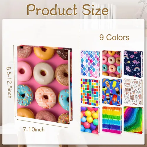 Vista 3 de Teling Paquete de 9 fundas elásticas para libros, fundas de tela jumbo para libros de texto de tapa dura, reutilizables, lavables, suministros